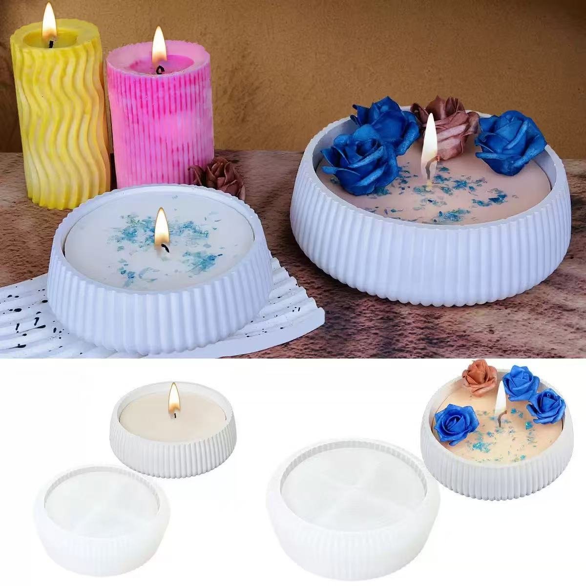 Round Ribbed Candle & Soap Mold (Wide Shallow Form)