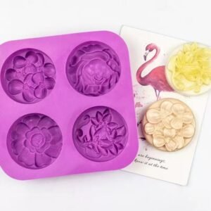 Floral Round 4-Cavity Purple Silicone Soap Mold Tray