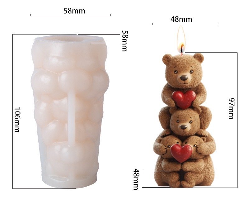 Triple Bear Candle Silicone Mold