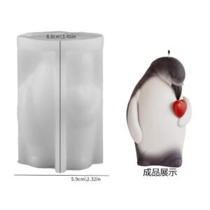 Penguin Heart Pillar Silicone Candle Mold